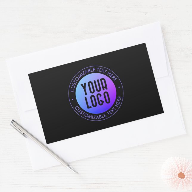 Your Logo & Modern Blue & Purple Ombre Gradient Rectangular Sticker (Envelope)