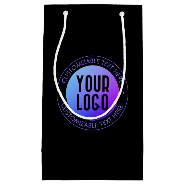 Your Logo & Modern Blue & Purple Ombre Gradient Small Gift Bag (Front)