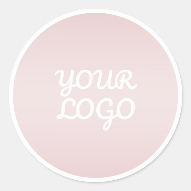 Your Logo & Modern Blush Pink Ombre White Border Classic Round Sticker (Front)