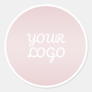 Your Logo & Modern Blush Pink Ombre White Border Classic Round Sticker