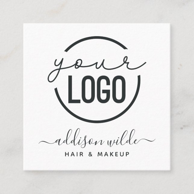 Your Logo Modern Chic Minimal Simple White Square Square Business Card (Front)