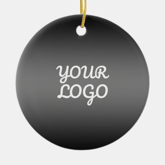 Your Logo & Modern Dark Grey Editable Colour Ombre Ceramic Tree Decoration (Front)