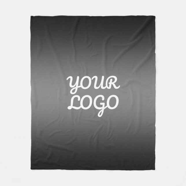 Your Logo & Modern Dark Grey Editable Colour Ombre Fleece Blanket (Front)