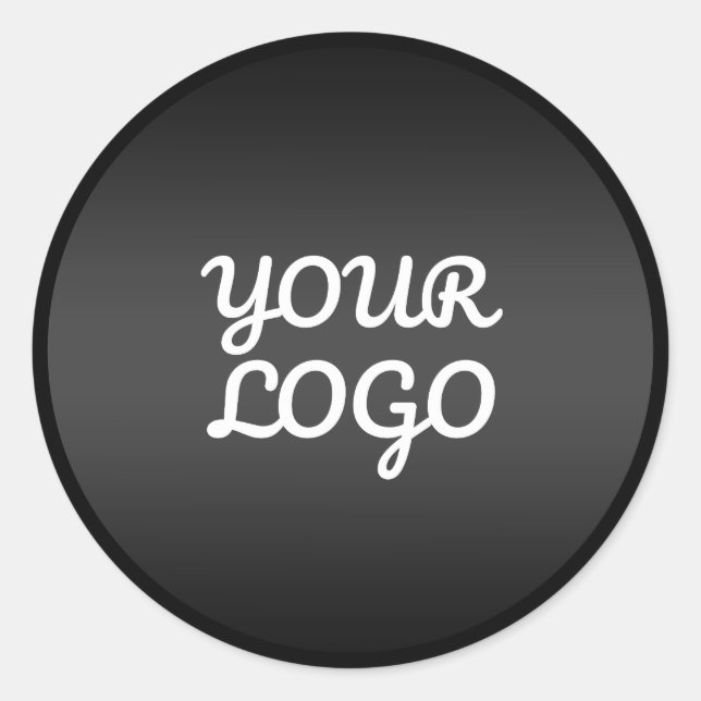 Your Logo & Modern Dark Grey Ombre Black Border Classic Round Sticker (Front)