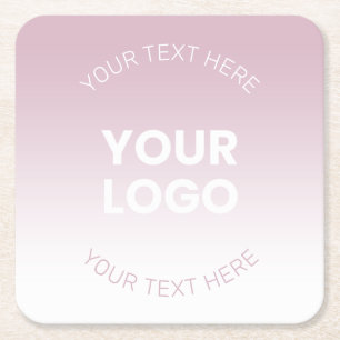Your Logo Modern Dusty Pink & White Ombre Square Paper Coaster