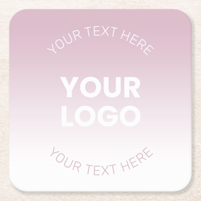 Your Logo | Modern Dusty Pink & White Ombre Square Paper Coaster (Front)