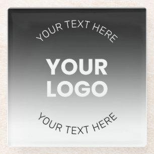 Your Logo   Modern Editable Black & White Gradient Glass Coaster