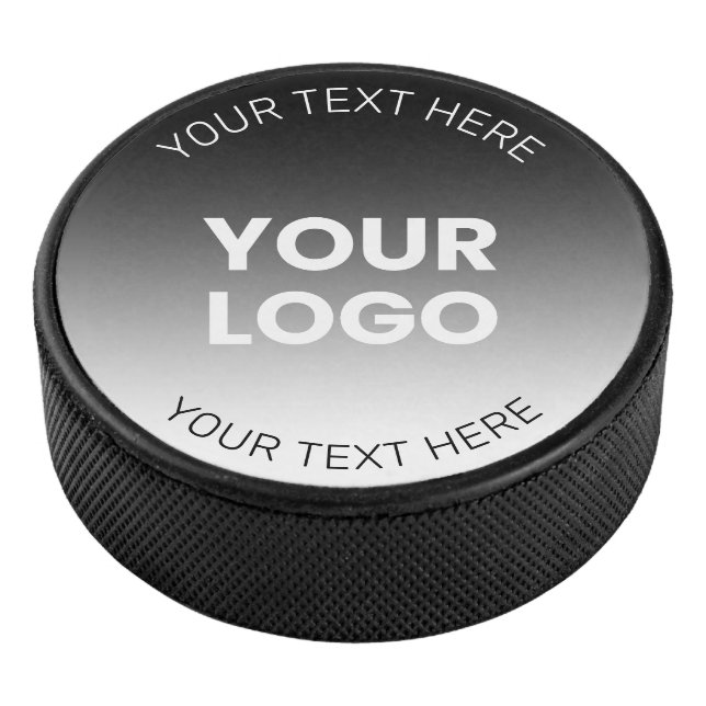 Your Logo | Modern Editable Black & White Gradient Hockey Puck (3/4)