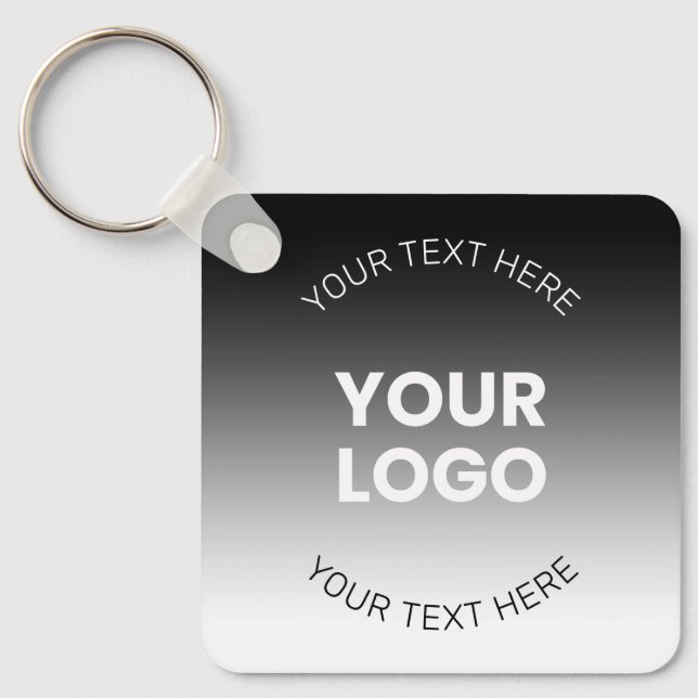 Your Logo | Modern Editable Black & White Gradient Key Ring (Front)