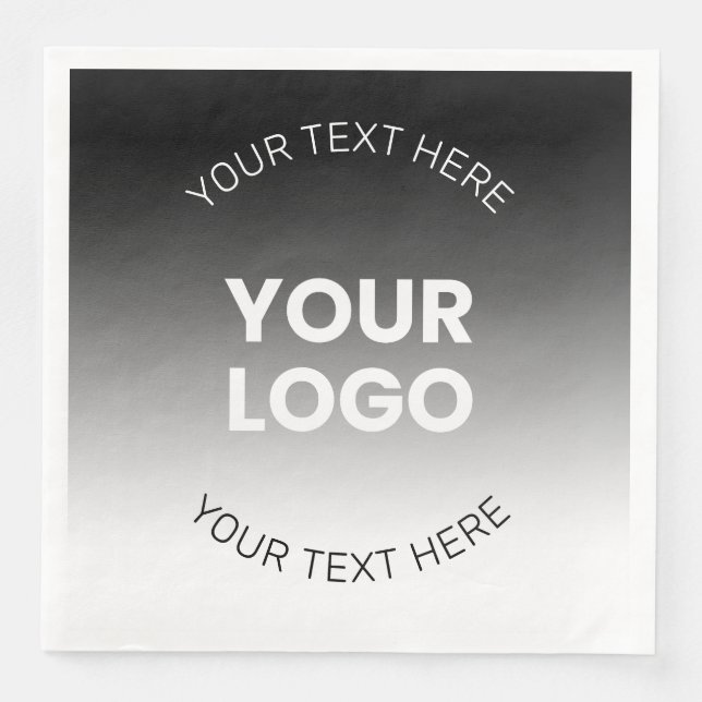 Your Logo | Modern Editable Black & White Gradient Napkin (Front)