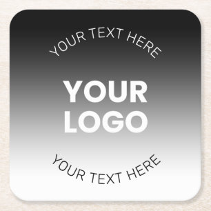 Your Logo   Modern Editable Black & White Gradient Square Paper Coaster
