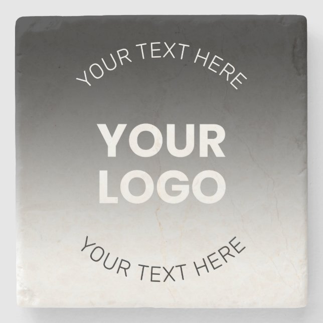 Your Logo | Modern Editable Black & White Gradient Stone Coaster (Front)
