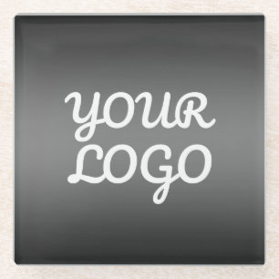 Your Logo & Modern Simple Ombre Dark Grey Glass Coaster