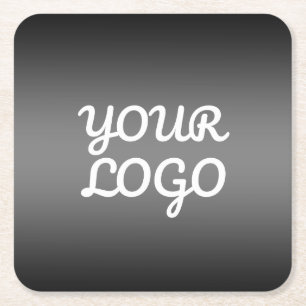 Your Logo & Modern Simple Ombre Dark Grey Square Paper Coaster