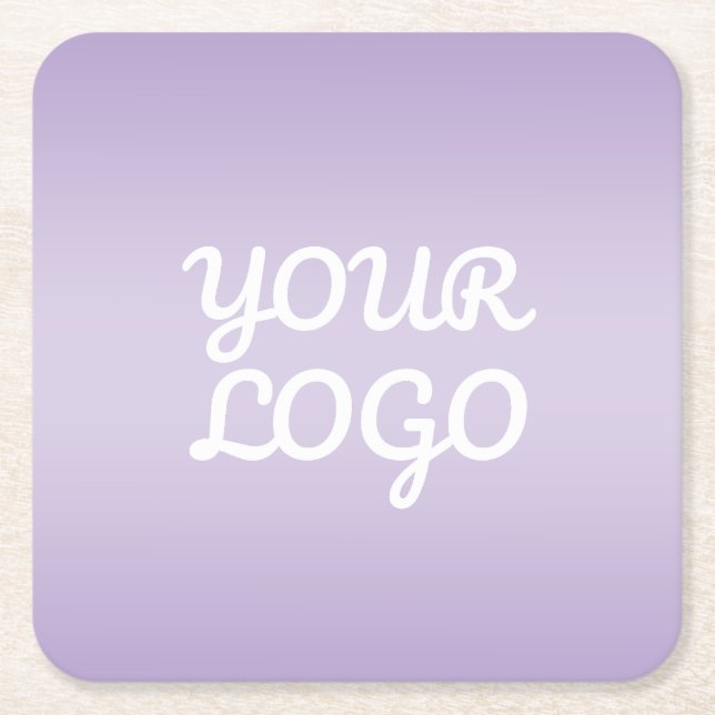Your Logo & Modern Simple Ombre | Lavender Square Paper Coaster (Front)