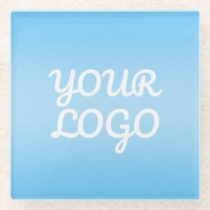 Your Logo & Modern Simple Ombre Light Blue Glass Coaster