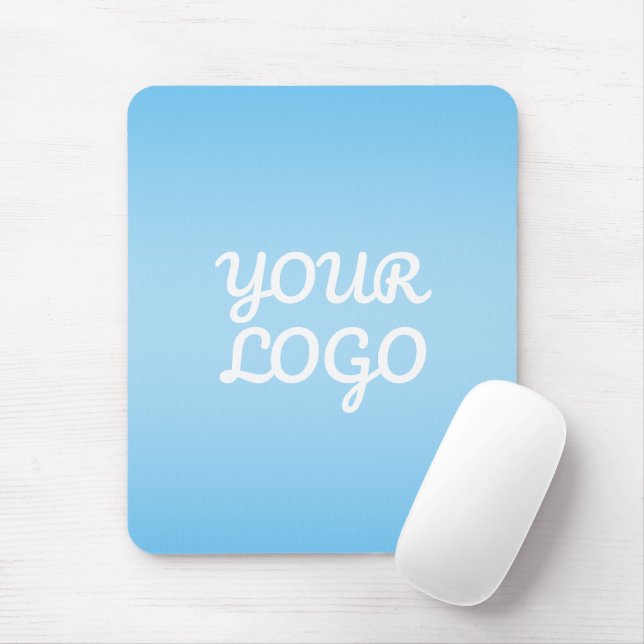 Your Logo & Modern Simple Ombre | Light Blue Mouse Mat (With Mouse)