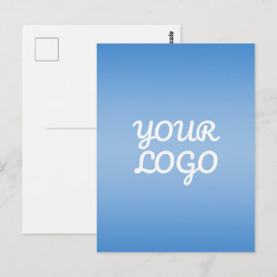 Your Logo & Modern Simple Ombre Light Blue Postcard