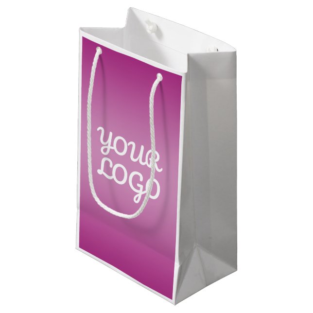 Your Logo & Modern Simple Ombre | Purple Small Gift Bag (Front Angled)