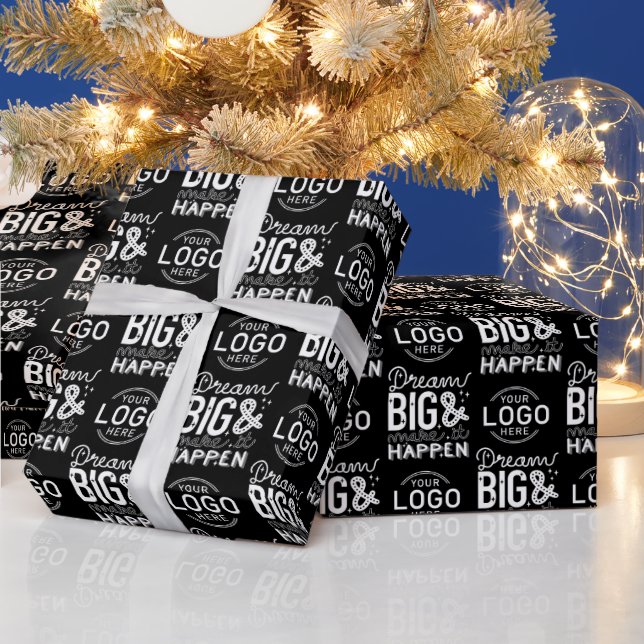 Your Logo Motivational Dream Big Black Business Wrapping Paper (Holidays)