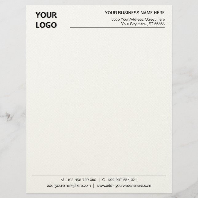 Your Logo Name Info Personalised Office Letterhead (Front)