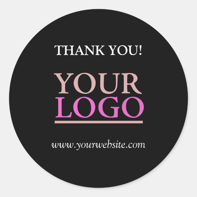 Your Logo, Name & Website Promo, Black Classic Round Sticker (Front)
