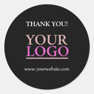 Your Logo, Name & Website Promo, Black Classic Round Sticker