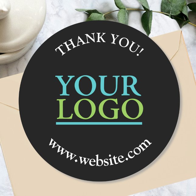 Your Logo, Name & Website Promo, Black Classic Round Sticker (Creator Uploaded)