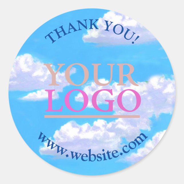Your Logo, Name & Website Promo | Clouds Classic Round Sticker (Front)