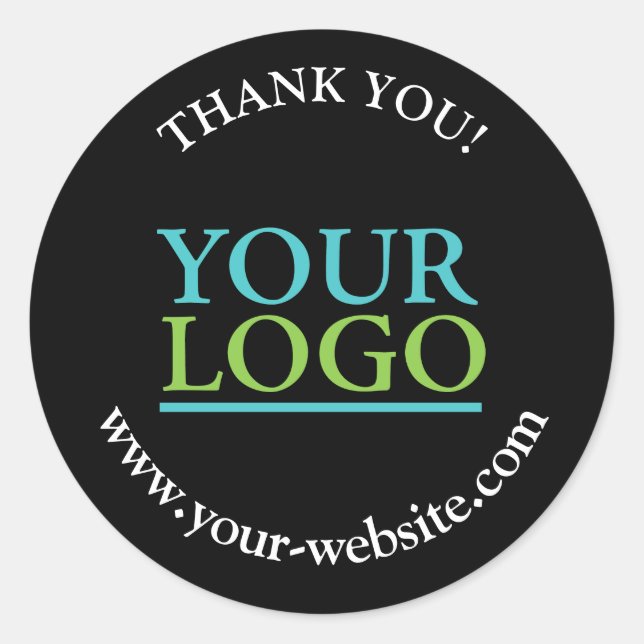 Your Logo, Name & Website Promo, DIY, Black Classic Round Sticker (Front)