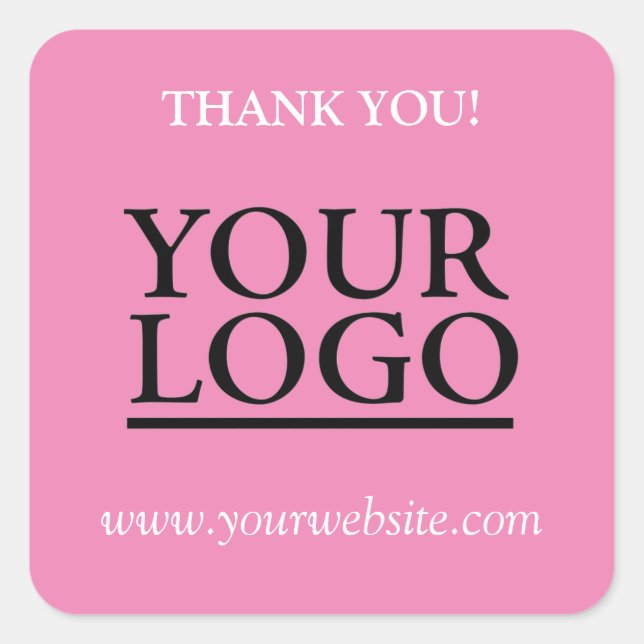 Your Logo, Name & Website Promo, Pink Square Sticker (Front)