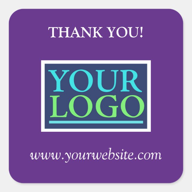 Your Logo, Name & Website Promo, Purple Square Sticker (Front)