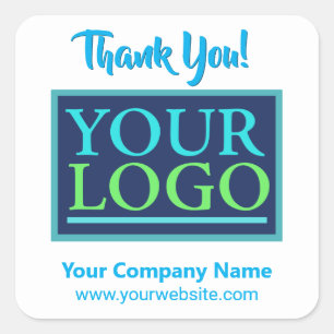 Your Logo, Name Website Thank You Promo Blue&White Square Sticker