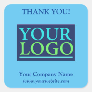 Your Logo, Name & Website, Thank You, Sky Blue Square Sticker
