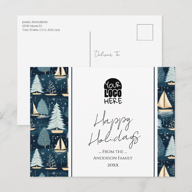 Your Logo Nautical Christmas Greetings  Postcard (Front/Back)