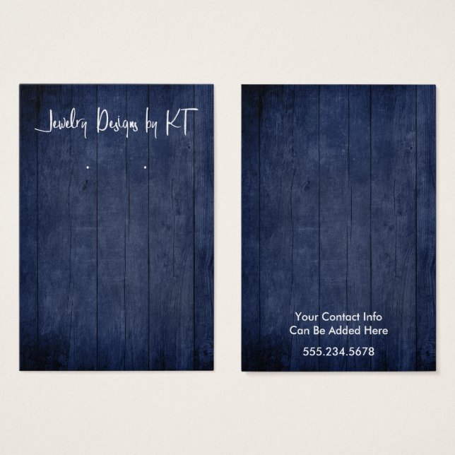 Your Logo Navy Rustic Wood Earring Holder Display (Front & Back)