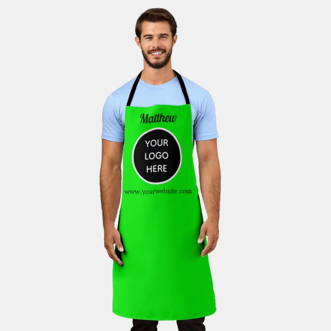 Your Logo Neon Green Elegant Yellow Business Apron (Worn)