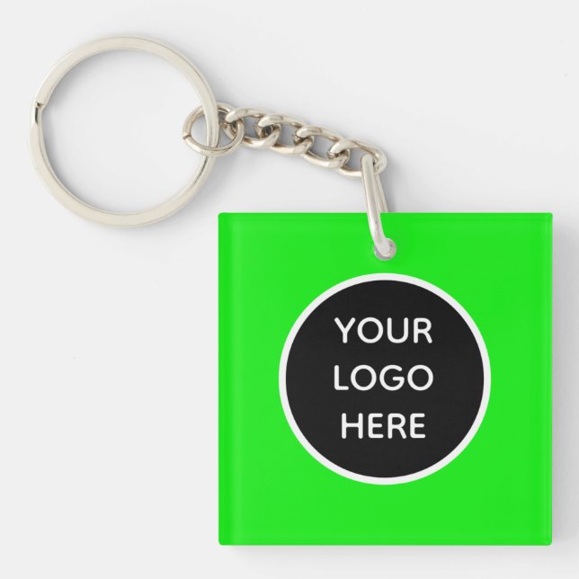 Your Logo Neon Green Elegant Yellow Business Key Ring (Front)