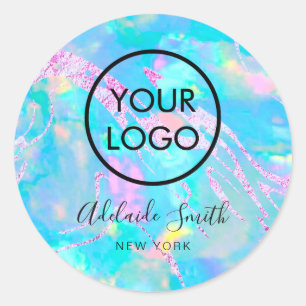 your logo on aqua opal   classic round sticker