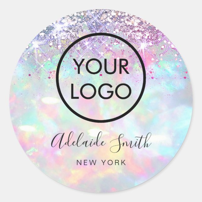 your logo on faux glitter opal classic round sticker (Front)
