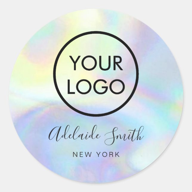 your logo on faux holograph pastel classic round sticker (Front)