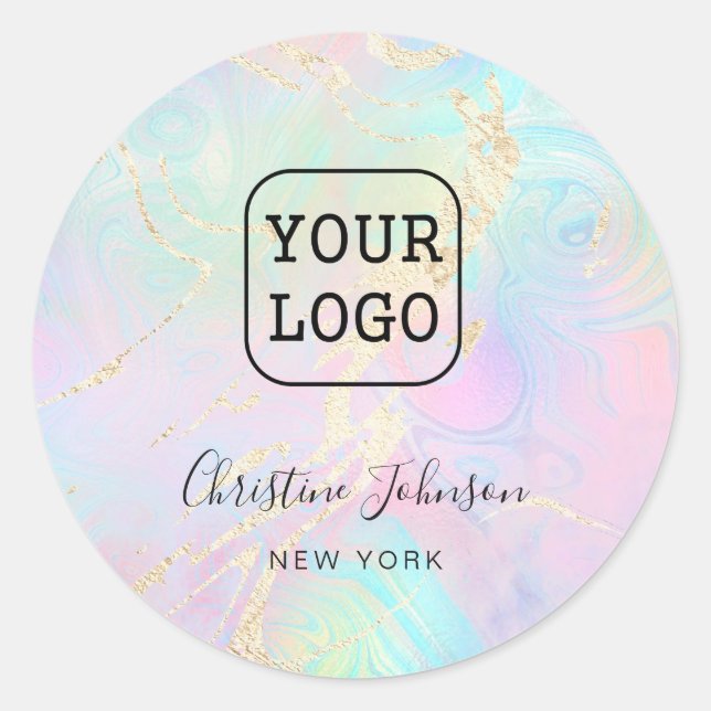 your logo on faux holographic design classic round sticker (Front)