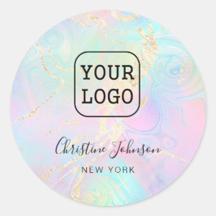 your logo on faux holographic design classic round sticker