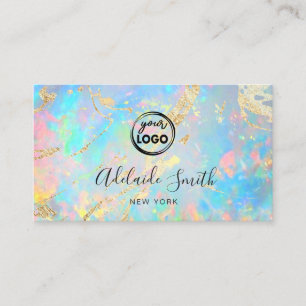 your logo on FAUX holographic opal stone texture Business Card