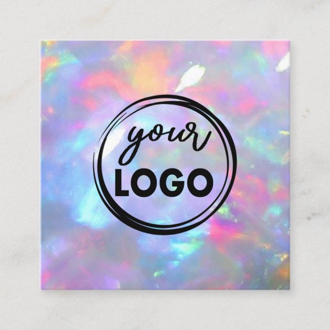 your logo on gemstone opal photo square business card (Front)