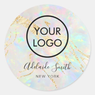 your logo on opal classic round sticker