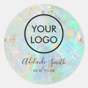 your logo on opal inspired background classic round sticker