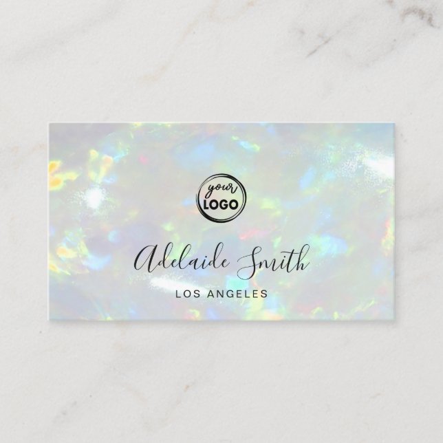 your logo on opal photo background business card (Front)
