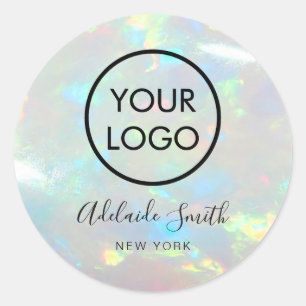 your logo on opal photo classic round sticker