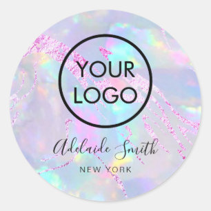 your logo on opal  purple foil classic round sticker